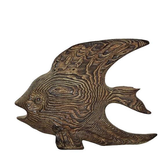 Cryptomeria Angelfish Wood Carved Fish Figurine Sculpture *FLAW* - Picture 1 of 8